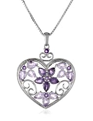 Sterling Silver, Amethyst, Rose de France, and Diamond Heart Pendant Necklace, 18"