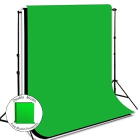 LimoStudio Photography 10' X 12' Black, White & Chromakey Green Muslin Backdrops with Background Support System Background Stand and Carry Bag, AGG393