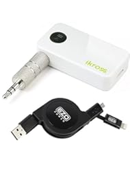 Wireless: iKross White 3.5mm Wireless Stereo Transmitter Dongle w/ 8-Pin & USB Retractable Cable for Apple iPhone 6 / 6 Plus / 5 / 5S / 5C / 5; Samsung Galaxy Note 4 3; HTC Desire EYE, Desire 510 and more Cellphone Smartphone - EZOPower