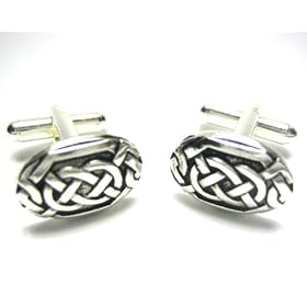 Celtic Irish Eternity Cufflinks with Sterling Silver Overlay w  Gift Box