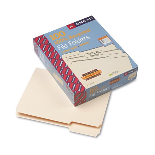 Smead 10339 Smead 100% Recycled File Folders, 1/3 Cut, 1-Ply Top Tab, Letter, MLA, 100/Box