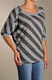 Splendid 3/4 Sleeve Charcoal Bias Rugby Stripe T-shirt (E94581G)