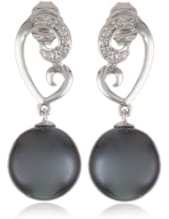 10k White Gold 9-9.5mm Tahitian Cultured Pearl and Diamond Earrings (0.02 cttw, G-H Color, I2-I3 Clarity)