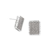 925 Sterling Silver Basket-Weave Rectangular Post Earrings