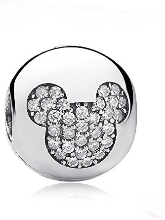 925 Sterling Silver Disney Mickey Clip Charm with Cubic Zirconia