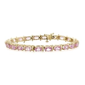 10k Yellow Gold Oval Cut Lab-Created Pink Sapphire Bracelet, 7 by