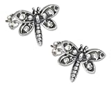 Sterling Silver Cubic Zirconia Dragonfly Earrings on Posts