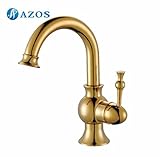 AZOS 洗面器の蛇口 黄銅製 金色 単穴 台付 冷熱混合水栓 MPDKZ073G-1