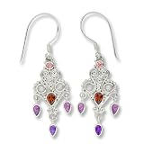 Sterling Silver, Amethyst, Garnet, Moonstone and Pink Tourmaline Earrings by Sajen
