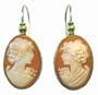 French Wire Cameo Earrings Italian 14k Gold Master Carved Carnelian Conch Shell