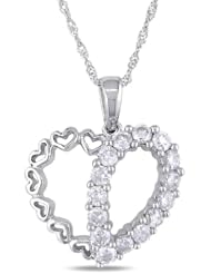 14k White Gold Diamond Heart Pendant (0.1 Cttw, H-I Color, I1-I2 Clarity), 17"