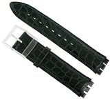 Hirsch 17mm Mens Dk Green Croco Grain Watch Band For Swatch