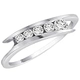 14K White Gold 5 Stone Graduated Channel Set Round Diamond Ring (1/2 cttw, H-I, SI)