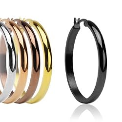 316L Surgical Steel Ion Plated Rounded Large Hoop Earring - 5 Colors to Choose From - 35mm