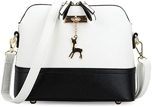 GSBK New Women Messenger Bags Vintage Small Shell Leather Handbag Casual Bag (black and white)