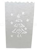CleverDelights White Luminary Bags - 10 Count - Christmas Tree Design - Flame Resistant Paper - Christmas Holiday Outdoor Decorations - Party and Event Decor - Luminaria Candle Bag - Ten Bags