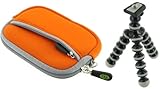 Neoprene Sleeve Case (Orange) and Premium Tripod for Canon PowerShot SD1400 ....