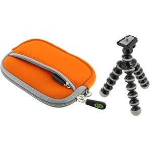 Neoprene Sleeve Case (Orange) and Premium Tripod for Olympus FE-46 Digital Camera Pink