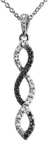 Sterling Silver Black and White Diamond Infinity Twist Pendant ( .12cttw 18" Chain)