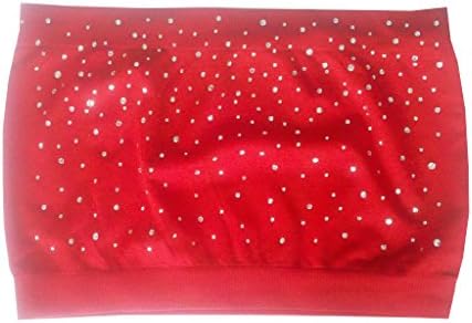 Rhinestone Seamless Strapless Bandeau Bra Cover in Red. O/S Fits Most