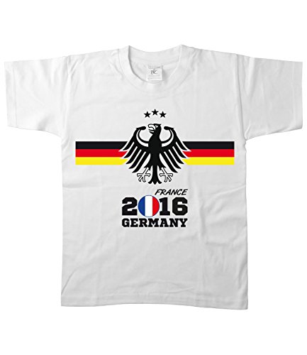 Artdiktat Kinder Deutschland Fan T-Shirt – Kids – EM 2016 Frankreich – Trikot Ersatz – inkl. Wunschname und Nummer Größe 152/164, weiß