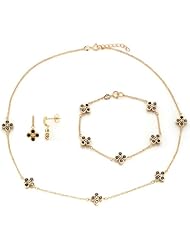 Gold plated Sterling Silver CZ Clover Stations Necklace, Earring, & Bracelet Set