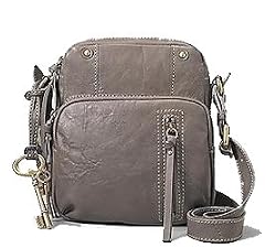 New Fossil Antique Iron Leather Shelby Camera Case Crossbody Bag Grey