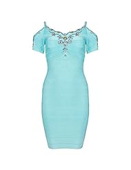 Sexy V-neck Nylon/Rayon/Spandex Sheath Stretchy Beaded Belted Bandage Dress/Bodycon Dress/Club Dress/Party Dress 