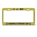Chantilly/Tiffany Cat Gold Metal License Plate Frame Tag Holder