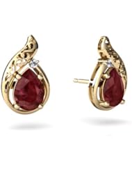 Genuine Ruby 14kt Yellow Gold Filligree Earrings