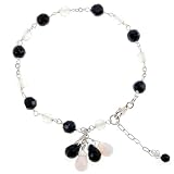 Handmade Onyx & Crystal Bead Charm Bracelet With Sterling Silver
