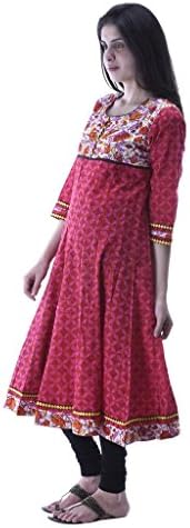aarr Women's Round Neck Cotton 3/4th Sleeves Casual Printed Anarkali Kurta XX-Large Red