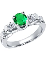 1.65 Ct Round Green Nano Emerald G/H Diamond 14K White Gold Ring
