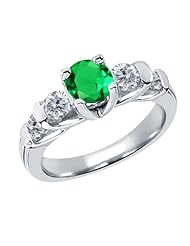 1.65 Ct Round Green Nano Emerald G/H Diamond 18K White Gold Ring