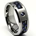 8MM Tungsten Carbide Ring BLUE SAPPHIRE .050 Carat & BLACK/ BLUE Carbon Fiber Inlay Wedding Band Size 9