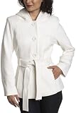 AK Anne Klein Women's Wool Single Breasted Betted Hooded Short Coat,White,Medium