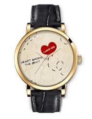 SPRAWL Aanalog Fashion Series Gold Ladies Watches of Genuine Black Leather Strap,Unique Wrist Watch for Women Girls Designed with I love you