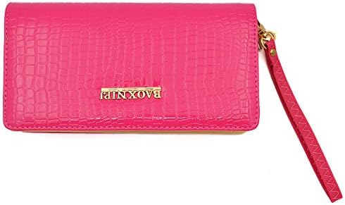 Amy Crocodile Print Multi-purpose Women PU Leather Wallet Purse Two Zipper Handbag Cellphones pouch case with Inner Multiple Card Holders and Removable Wristlet For Apple iphone 6 plus ,iphone 6,5s,Samsung Galaxy Series Smartphones,Note 4,Note 3,S4,S5,Nokia Lumia Series Phones,LG G2,G3 And ID Cards Money + Ranboo 2 in 1 Stylus (Rose)