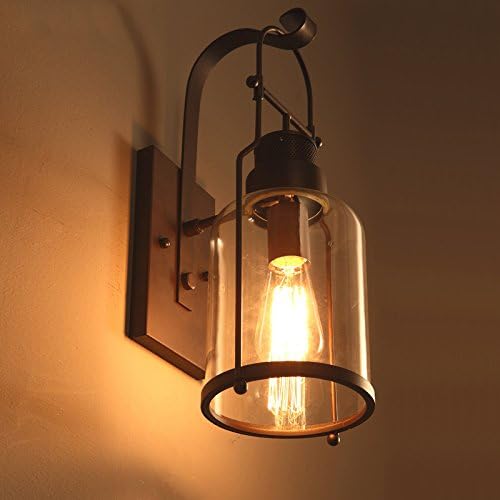 EdiMoM Brand; Antique Industrial Glass Wall Sconce Metal Base Cap, 1 Light, Rust