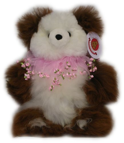 41Zzv4FkewL Alpaca Bear. Genuine Multi Colored Alpaca Teddy Bear With Pink Roses Collar. 14 Inches high.