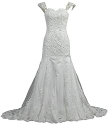 2015 Tulle Cap Sleeves Corset   Waistline Crystal Lace Beaded Mermaid Wedding Dress 