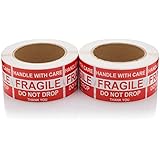 Handle With Care/Fragile/Do Not Drop/Thank You, Fragile Shipping Stickers, Moving Labels, 1,000 Labels, 2 Rolls (500 Per Roll), 2"x3", By Labelbasics