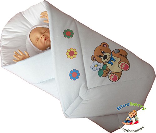 BlueberryShop Classic with Animal Print Swaddle Wrap Blanket Duvet for Newborn Baby 100% Cotton ( 0-3m ) ( 78 x 78 cm ) Cream Bear