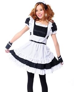 TOMSUIT Lovely Lolita French Maid Adult Halloween Costumes, L, Black