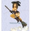 Witch on broomstick statue w black cat tattoo sculpture (The Digital Angel)