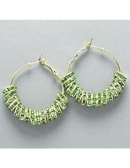 Basketball Wives Gold/Green Peridot 1.5" Inch Hoop Earrings Green Rondelle Charm Beads Basketball Wives Hoop