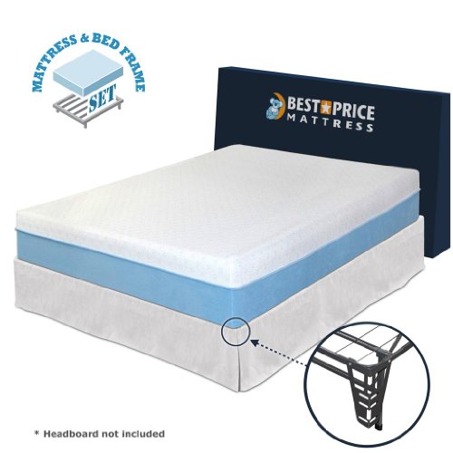 Best Price Mattress Full 10-inch Gel Memory Foam Mattress + Bed Frame Set with bracket + Skirt On Sale