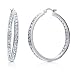 Sterling Silver 925 Cubic Zirconia Inside out 1.6 inch Hoop Earrings - Nickel Free