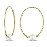 10K Yellow Gold, Pearl Hoop Earrings