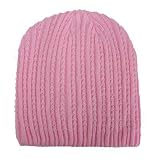 PINK THIN RIBBED CABLE KNIT BEANIE SKULL SKI CAP HAT